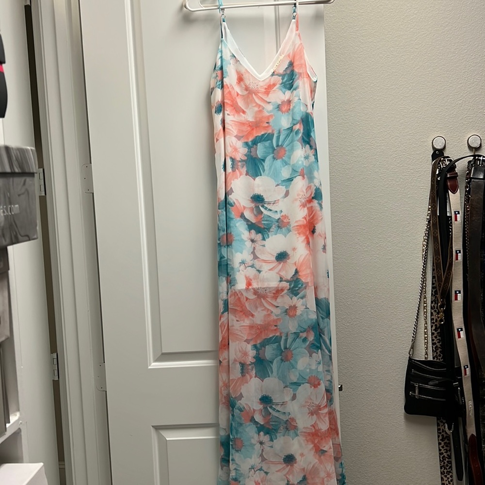 Pink Lily - Floral Pink & Blue Maxi